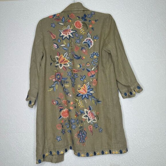 Johnny Was Tiwa Floral Embroidered Heavy Linen Coat XSP - Picture 5 of 5